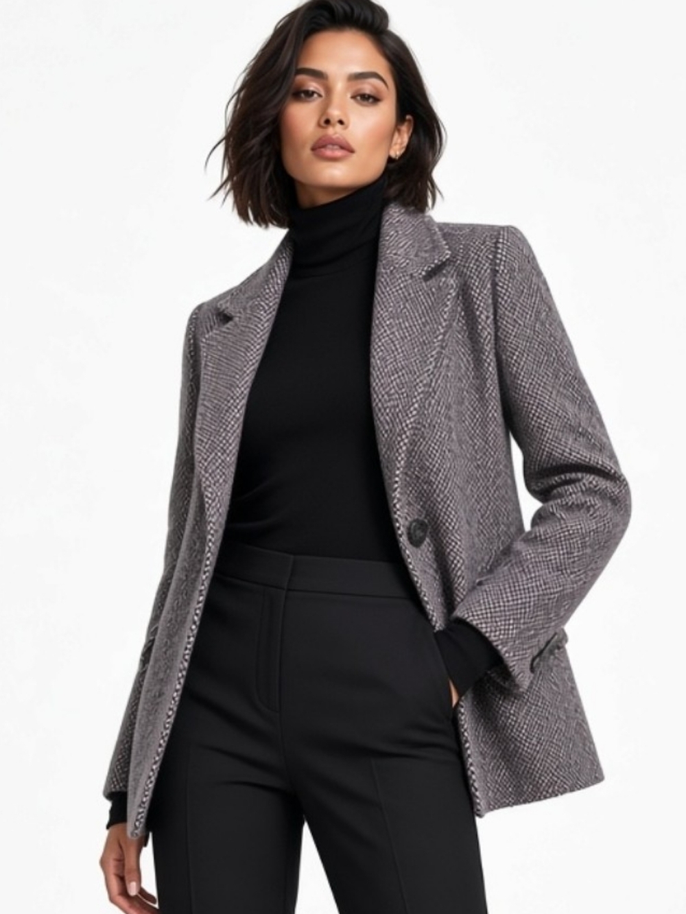 Monette Casuals Houndstooth Wool Blend Blazer Overcoat Size 16W